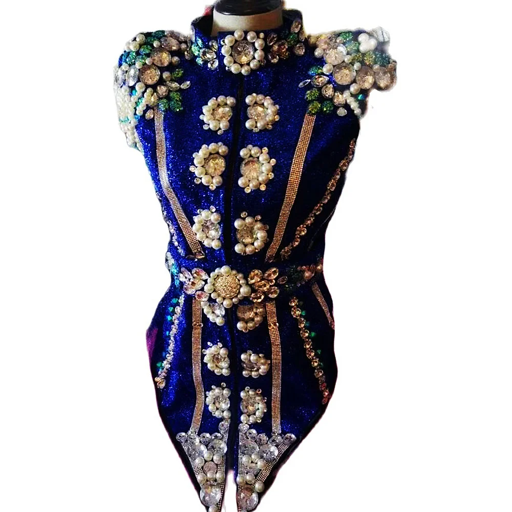 

Women Sparkly Diamonds Pearls Tops Shorts Evening Party Outfit Nightclub DJ Singer Performance Stage Wear Jazz Dance Costume