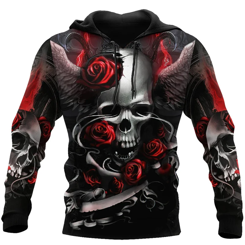 

Модная мужская толстовка с 3D-принтом черепа и розы, осенняя толстовка унисекс на молнии, повседневная спортивная одежда