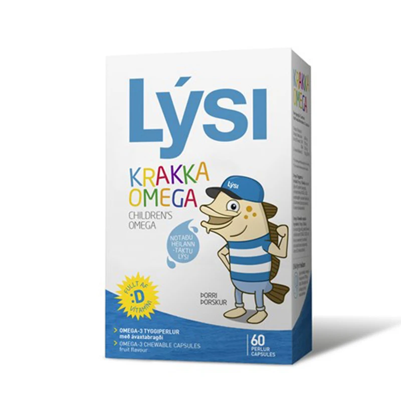 

Lysi Children's Omega FISH OIL DHA vitamin D3 Chewable softcaps Fruit Flavor 60 caps/box