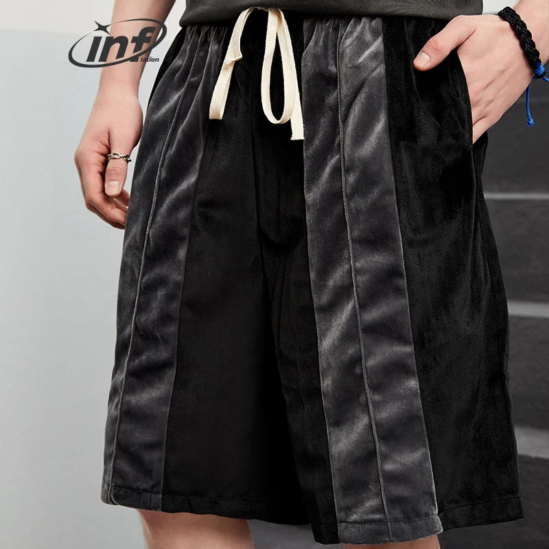 

Мужские лоскутные замшевые шорты с завязками на талии, обычные мужские шорты до колена