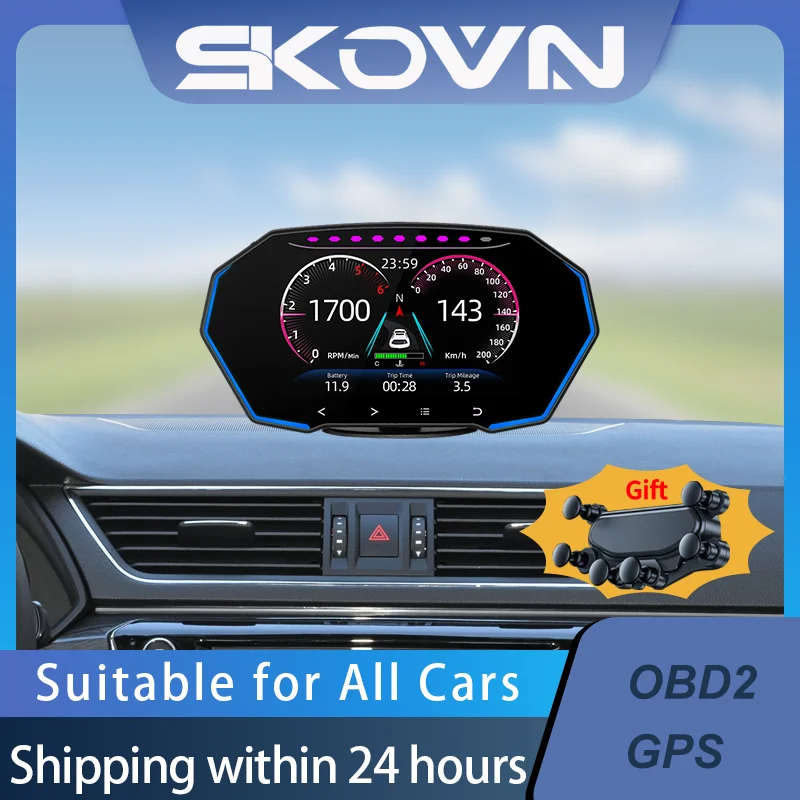 

Новейший автомобильный дисплей HUD OBD2 GPS, бортовой компьютер, спидометр, сигнализация безопасности, температура воды, масла, превышение скорости, диагностика