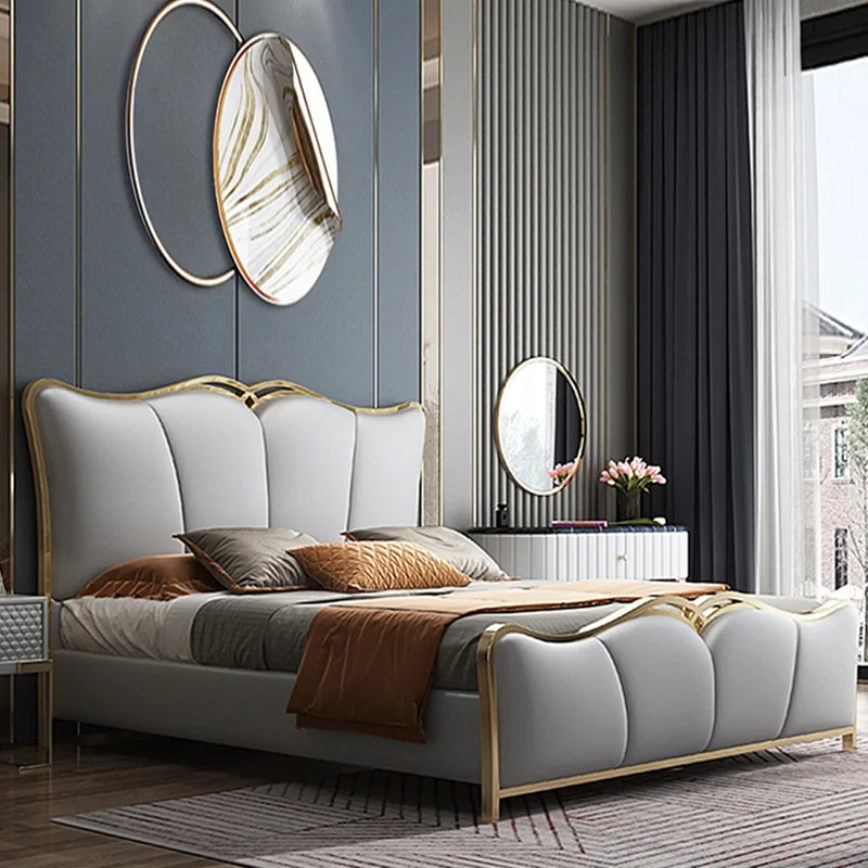 

High-End Luxury Wedding Bed Luxury Leather Bed Solid Wood Storage Double Bed