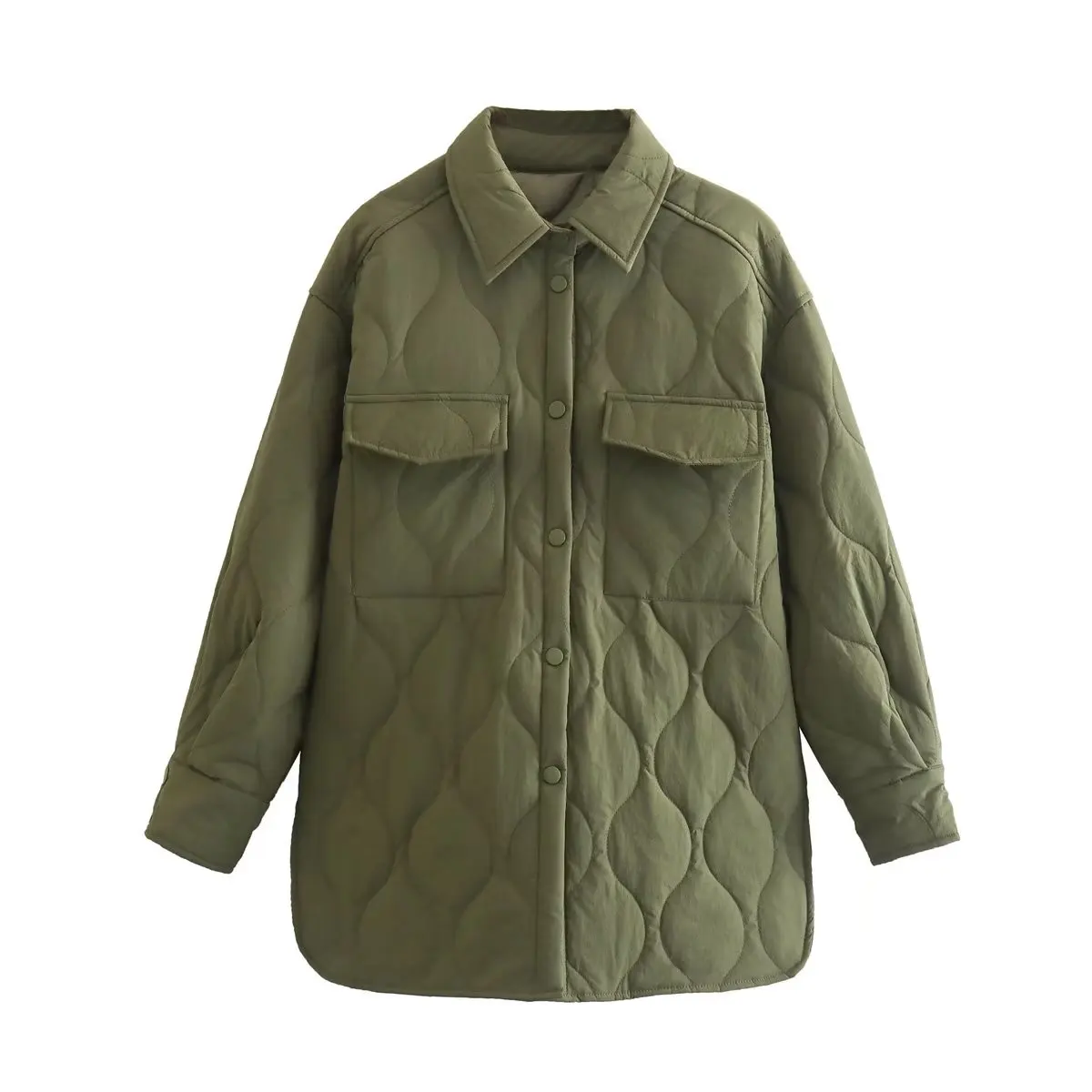 

Модная женская Новая Европейская и американская Высококачественная Однотонная рубашка армейского зеленого цвета стильное пальто из хлопка с двумя карманами