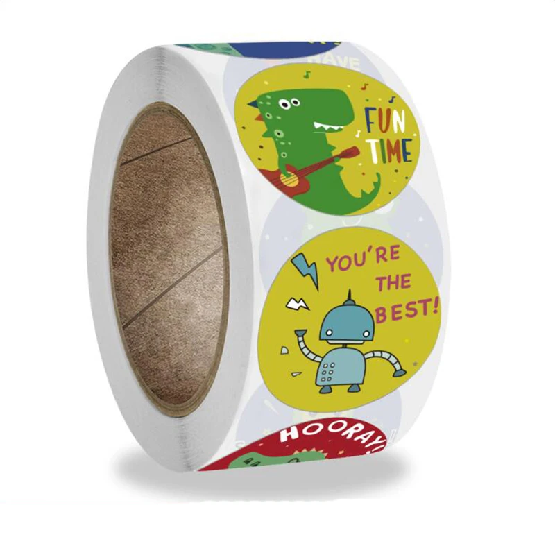 

500PCS Kawaii Robot Dinosaur Sticky Sticker Thank You Labels Sealing Paper Aesthetic Decorative Child Rewards Scrapbook for Kids