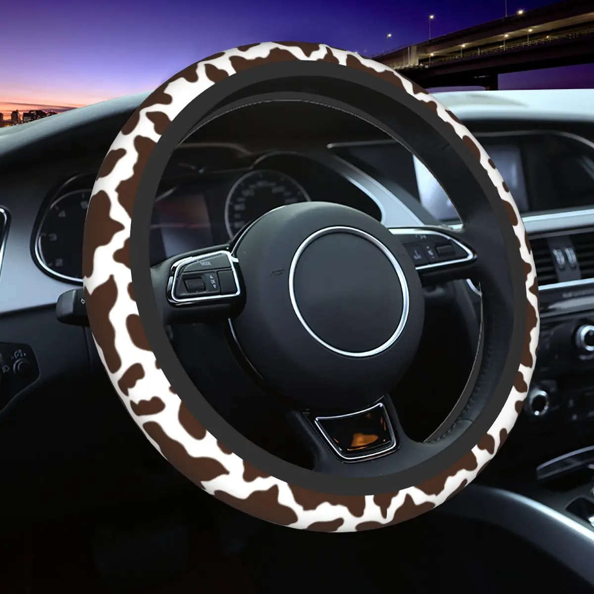 

37-38 Car Steering Wheel Covers Cow Soft Black And White Animal Skin Braid On The Steering Wheel Cover Colorful Car Accessories