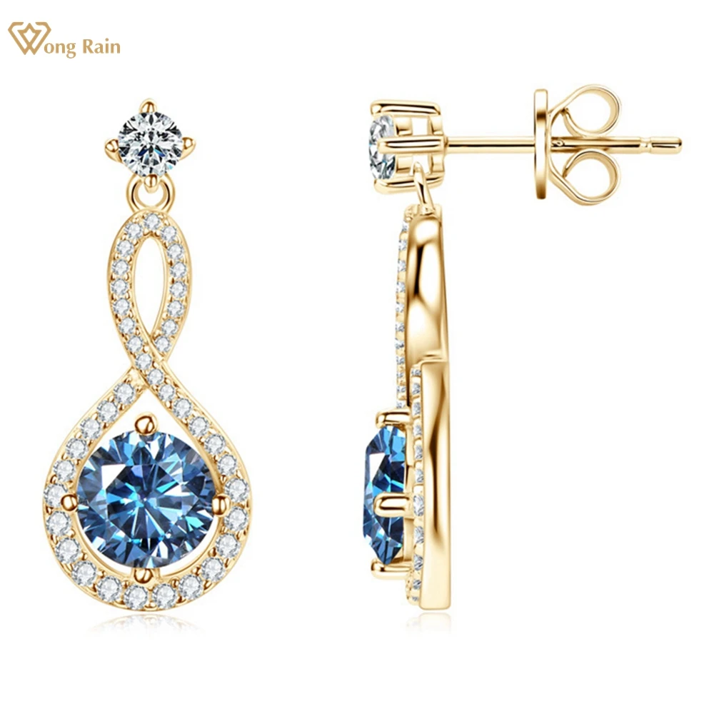 Wong Rain 18K позолоченные искусственные серебряные серьги VVS1 3EX красочные