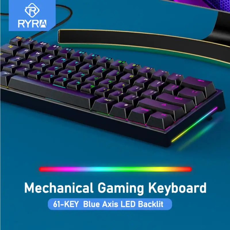 

RYRA 61 Key Mechanical Gaming Keyboard Blue Switch LED Backlit Mechanical Keyboard Mini Gamer Keyboard For Computer Laptop Gamer
