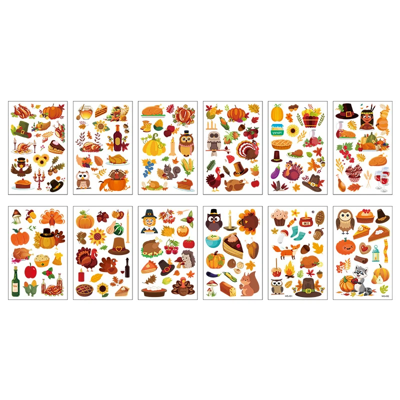 

Thanksgiving Tattoo Stickers Cartoon Face Stickers Maple Leaf Fruit Turkey Pumpkin Waterproof Temporary Stickers