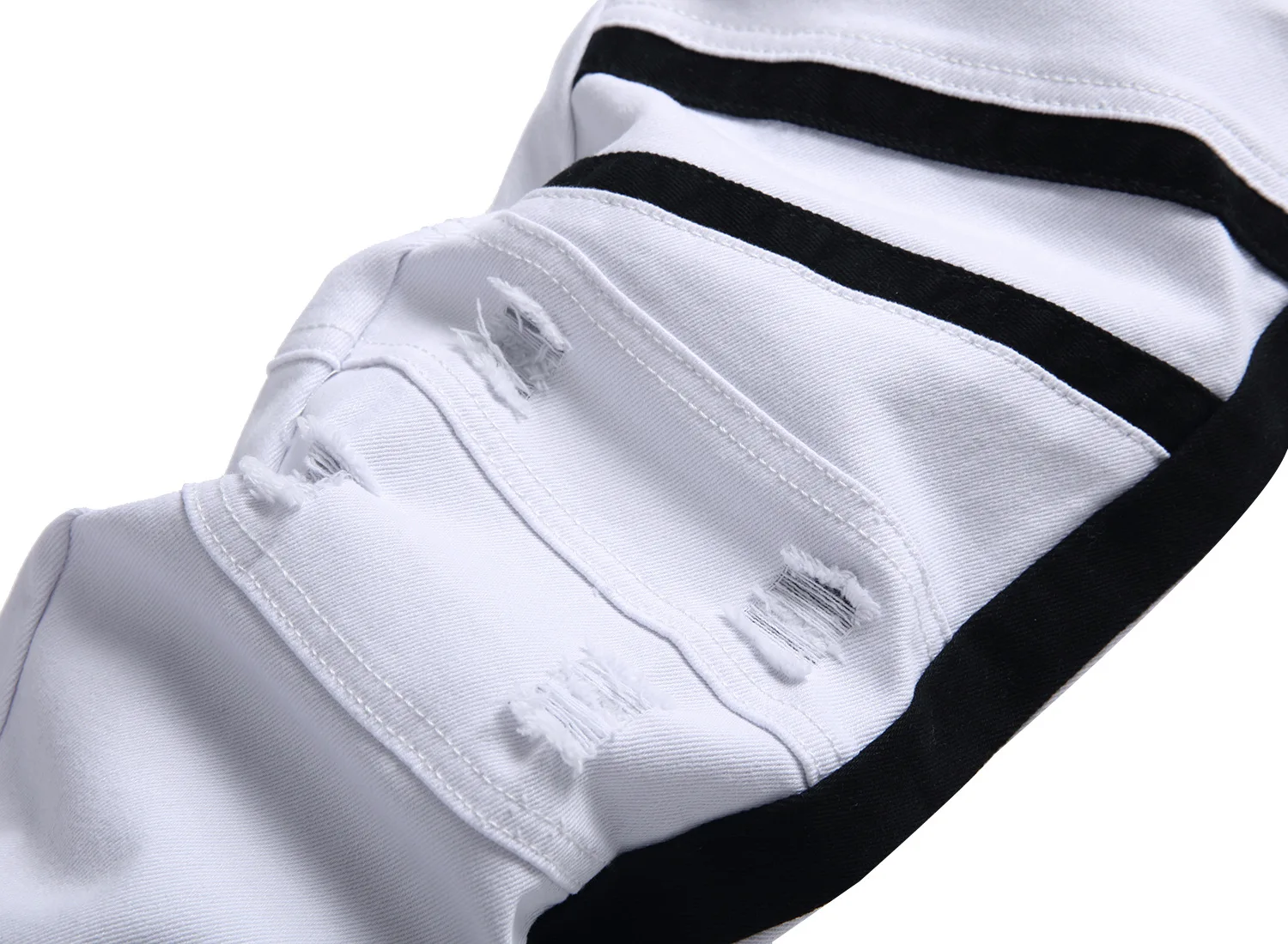 High Quality White Zip Jeans for Men Patchwork Stretch Ripped Denim Pants Men's Stripe Casual Jeans Trousers