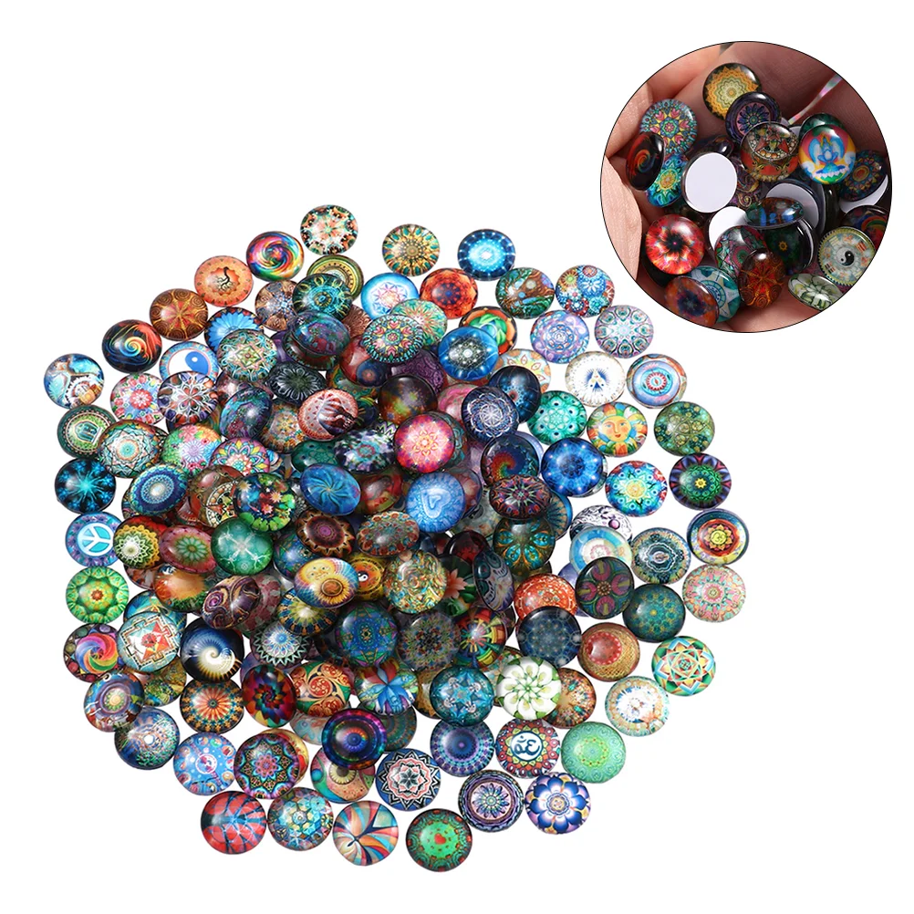 

Mosaicroundtiles Tile Gemstone Printedunderpass Domedflower Crafts Beads Diy Craft Half Penny Multicolor Circle Making Photo