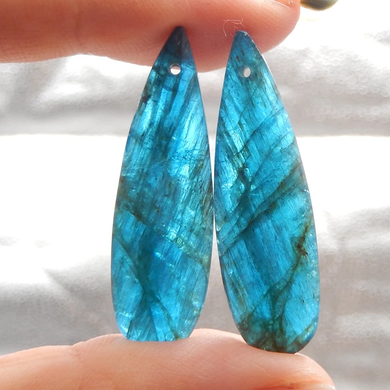 

Natural Blue Apatite Crystal Gemstone Fashion Earring Semi-precious stones jewelry accessories 35x10x5mm7g