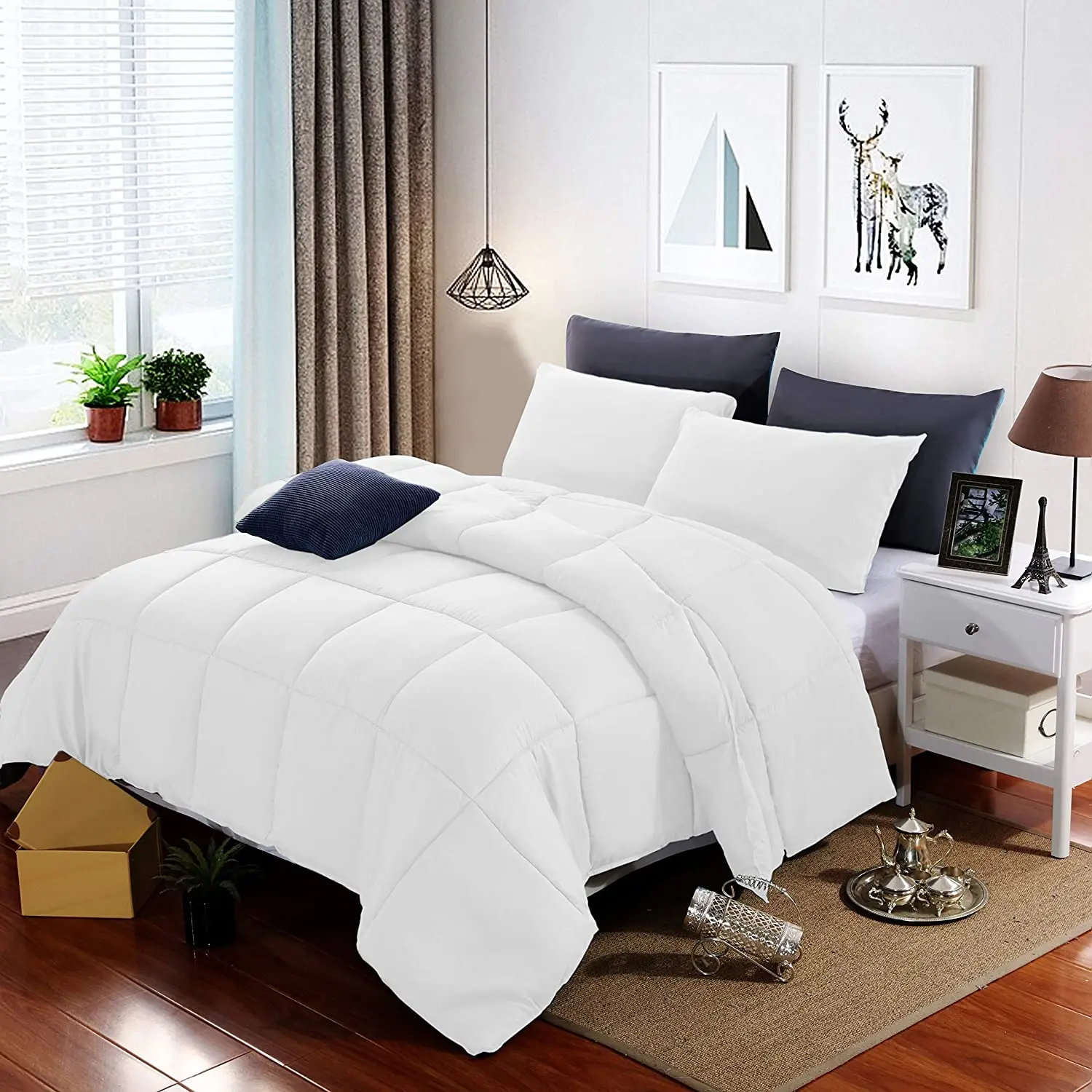 

Couette Réversible Microfibre 220x240 cm Hypoallergénique Bleu Lac Couette Matelassées 4 Saisons 450g/m² Chaude Hiver Couver