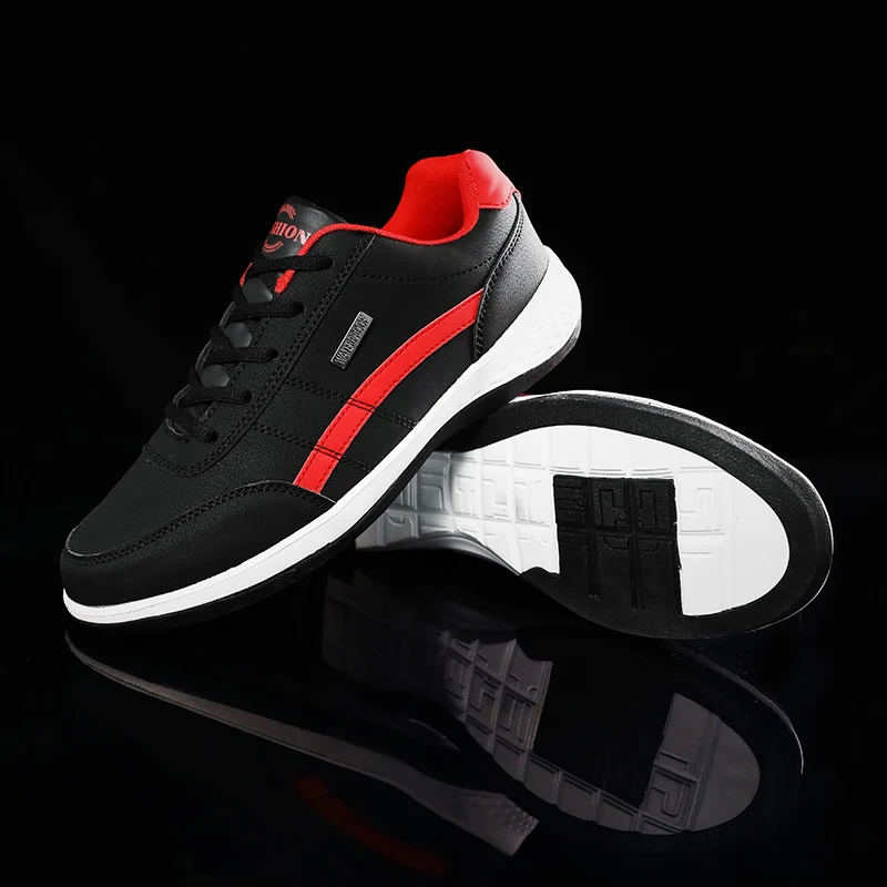 Fashion Sneakers Men's Steet Casual Shoes Lace Up Waterproof Leather Flat Walking Board Tennis Shoes Boys Lightweight Comfort
