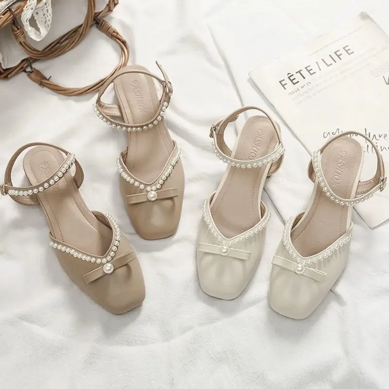 

Женские французские сандалии, Новинка лета 2022, модные уличные сказочные сандалии с юбкой на среднем каблуке, универсальные тапочки с носком