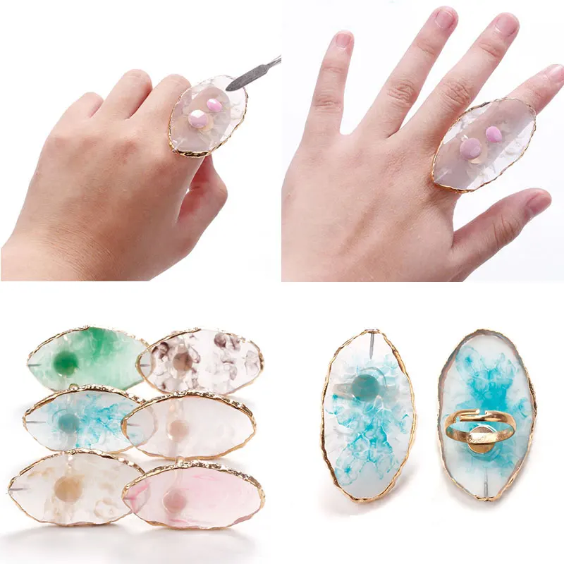

Nail Gel Display Resin Stone Finger Ring Plate Nail Polish Palette Nail Art Painting Plate Agate Golden Edge DIY Art Manicure