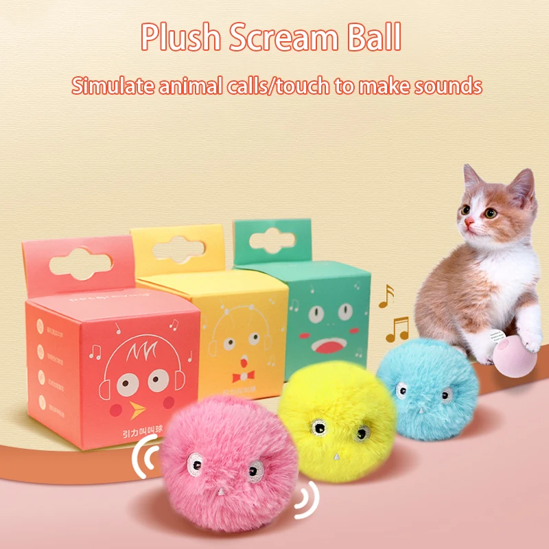 

Smart Cat Toy Furry Ball Squeak Barking Ball Toys Interactive Kitten Mint Plush Ball Toys For Cats Plush Ball Cat Accessories