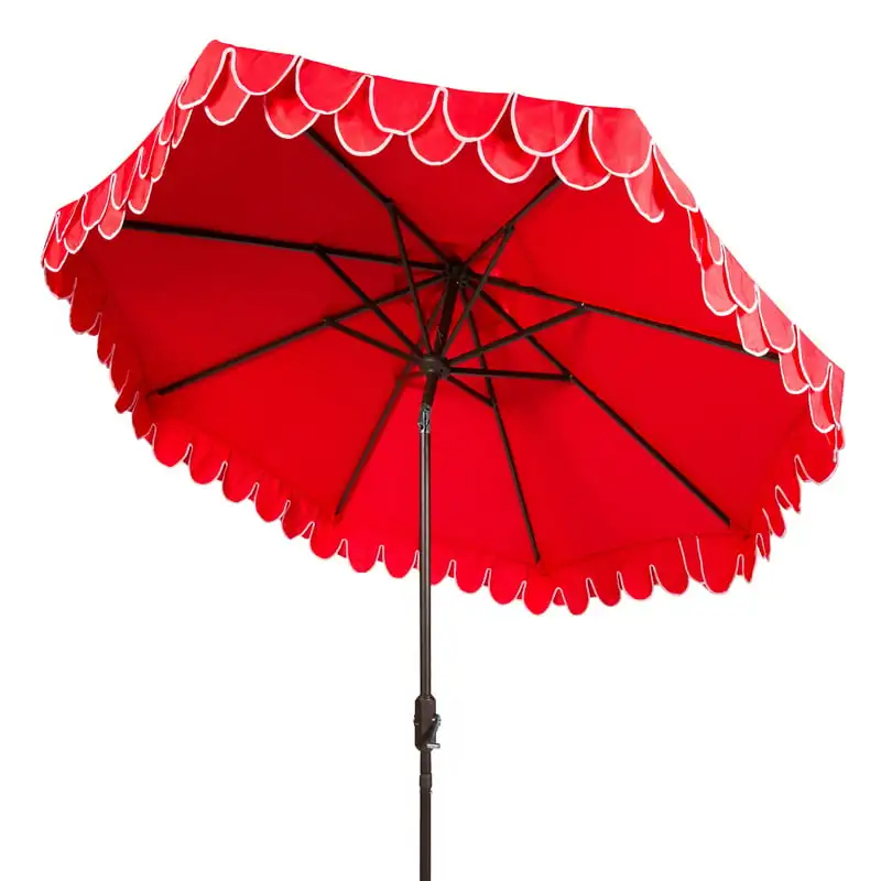 9' Market Auto Tilt Patio Umbrella, Red/White