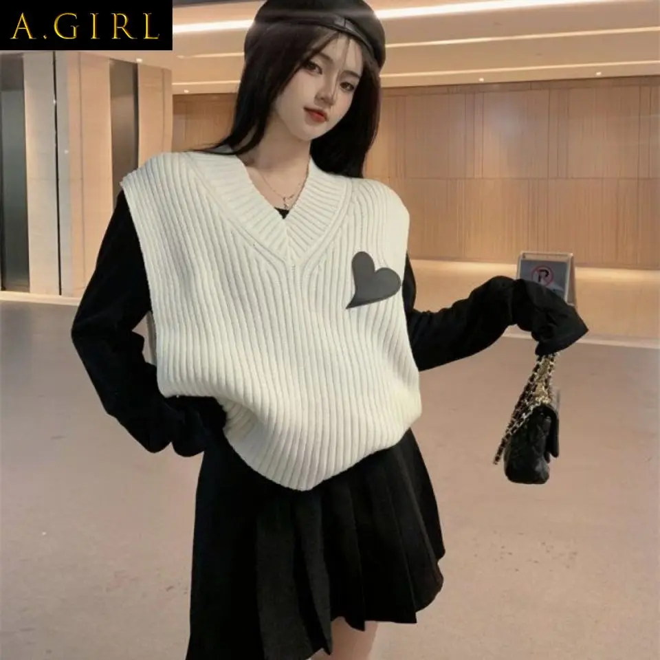

Sweater Vest Women Sweet V-neck Korean Style Cropped Fashion Spring Teens Ladies Cute All-match Soft Knitted Design Popular Ins