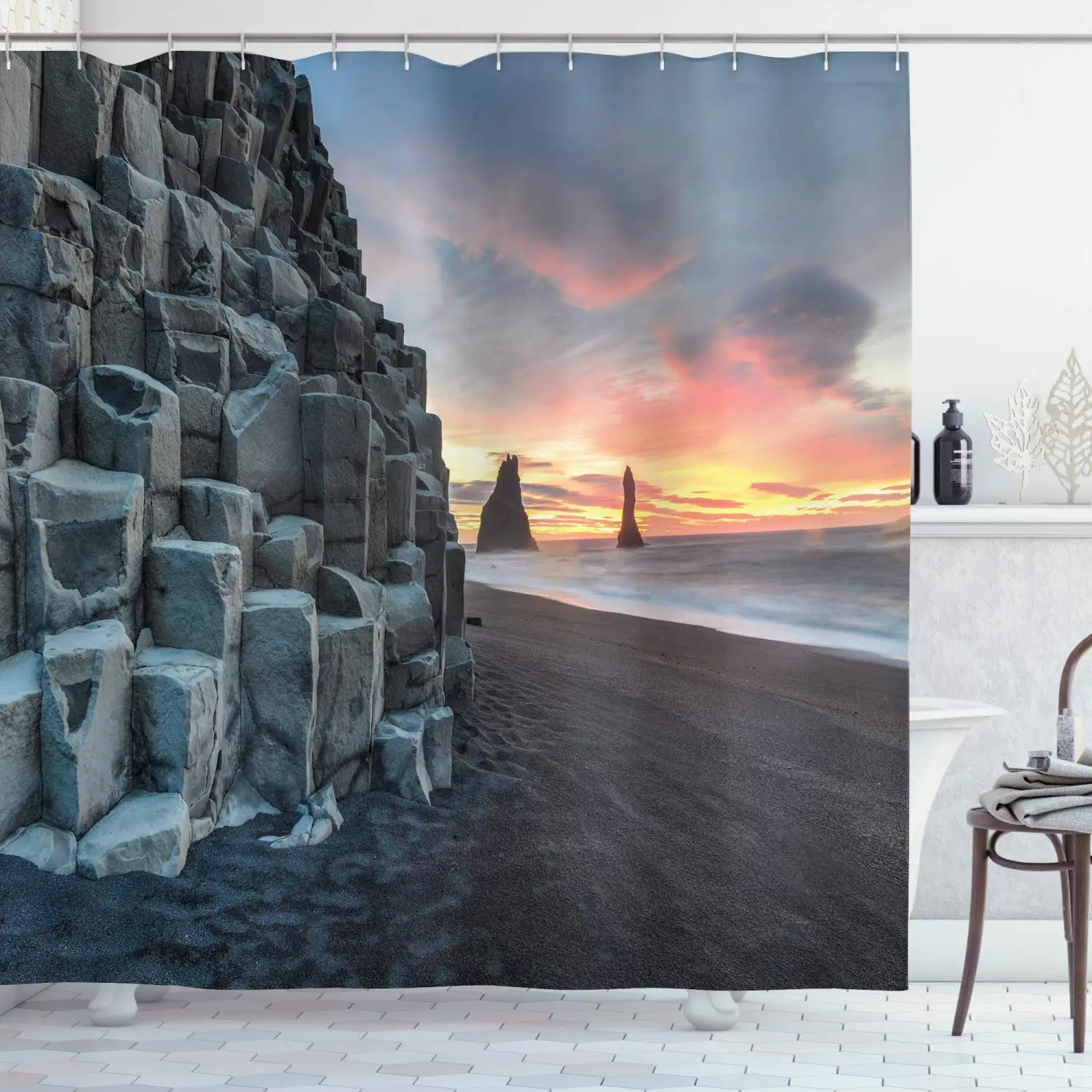 

Natural Cave Shower Curtain,Glacier Frozen Chilled Den In Iceland Nordic Scandinavian Image of An Artwork,Fabric Bathroom Decor