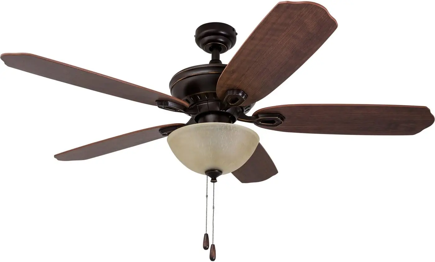 

Hollow, 52 Inch Traditional Indoor LED Ceiling with Light, Pull Chain, Three Mounting Options, 5 Dual Finish Blades, Reversible