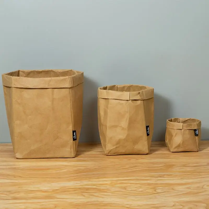 

Solid Color Kraft Paper Bag Washable Square Four Option For Plant Decoration Storage Adjustable Thickening Household Storage Bag