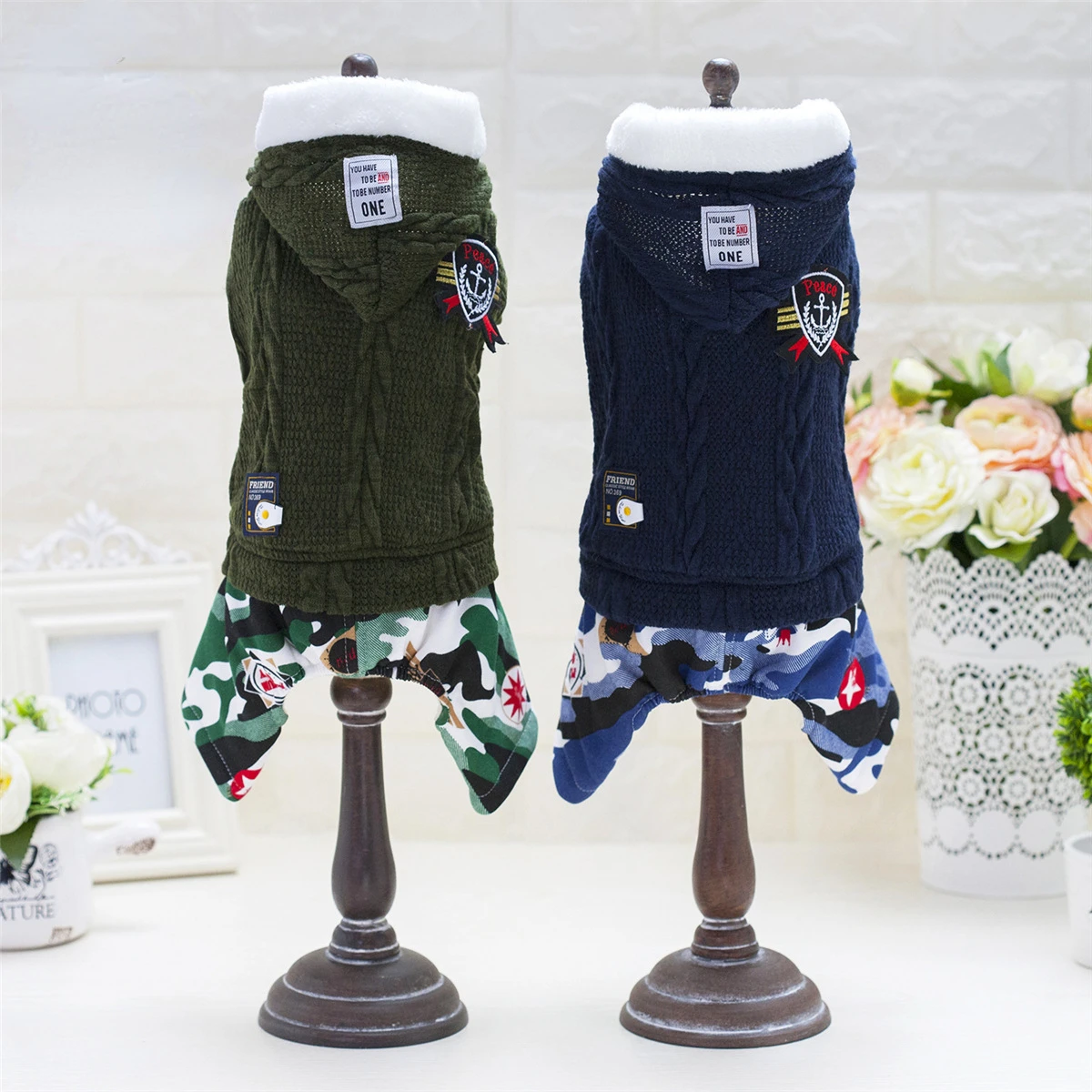 Small Dog Clothes Pet Jumpsuit Autumn Winter Warm Hoodie Knitting Wool Rompers Puppy Sweater Cat Handsome Coat Yorkie Chihuahua