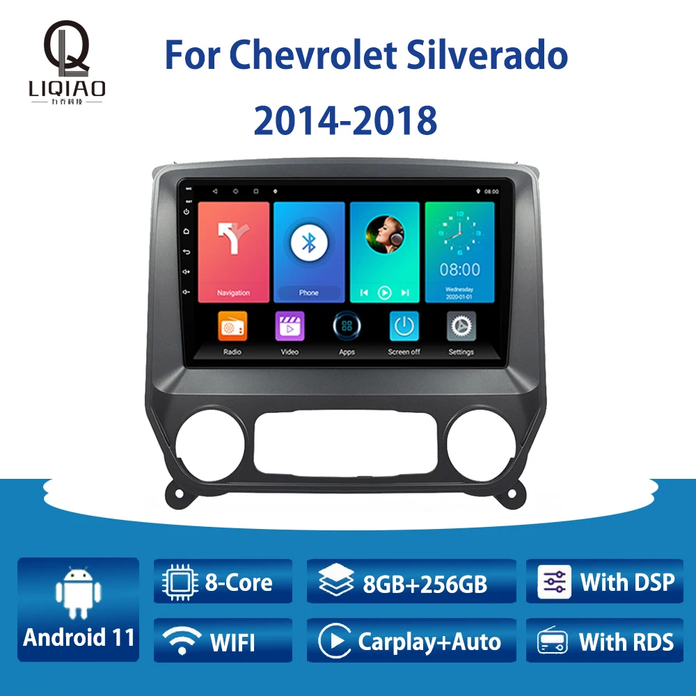 

Автомобильный радиоприемник на Android 11 для Chevrolet Silverado 2014-2018, автомобильный мультимедийный видеоплеер, навигация Carplay, Bluetooth, камера заднего ви...