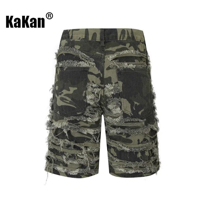 Kakan - Broken Street Hole Cut Cat Beard Jeans Men's Capris, Personalized Fashion Brand Loose Wide Leg Jeans K57-CG86811