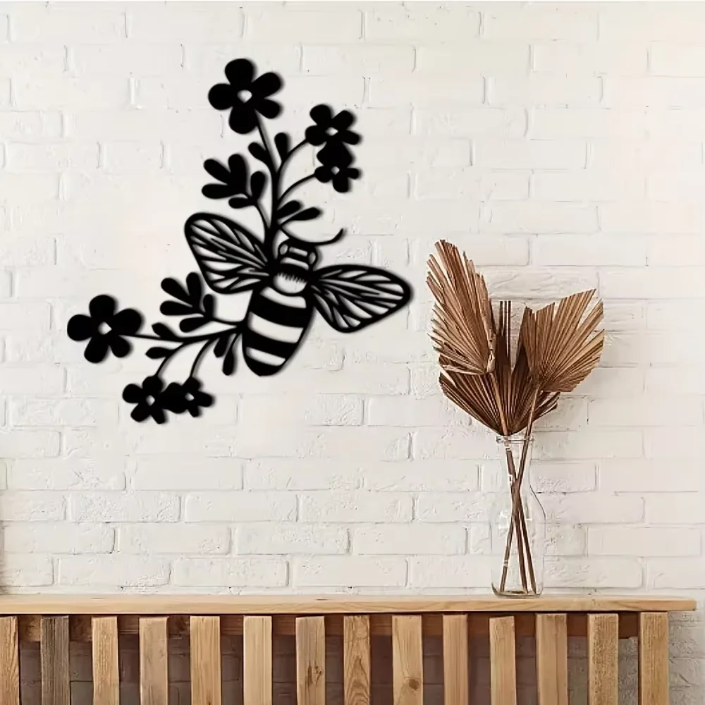 1 Шт. Металлическая Настенная Вывеска Дома С Цветами И Пчелами Дизайн 12x11 Дюймов