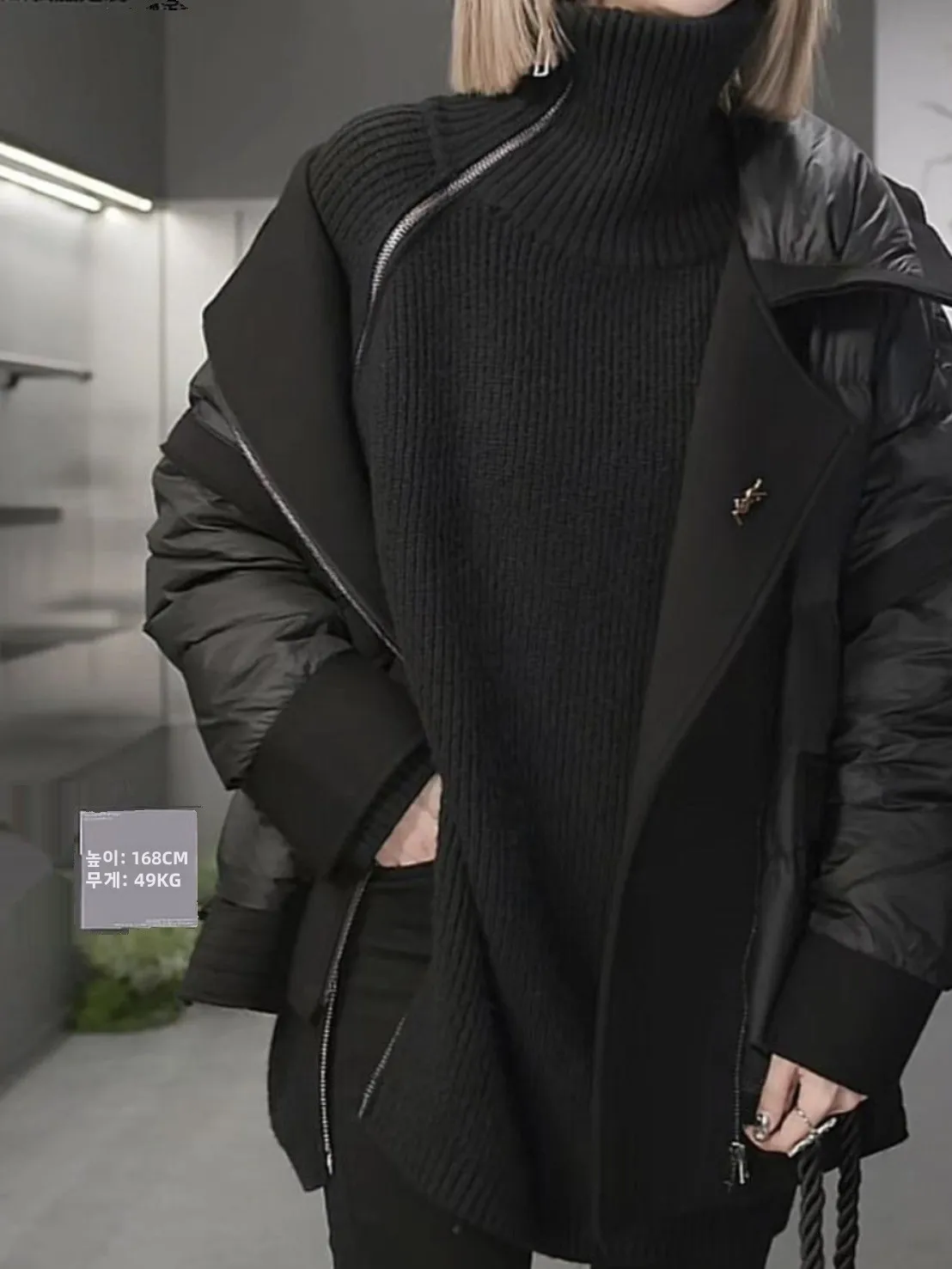 Ozhouzhan 2023 Winter New Stand Collar Oblique Double Zipper Thick Long sleeve All-Match Fleece Knit Sweater