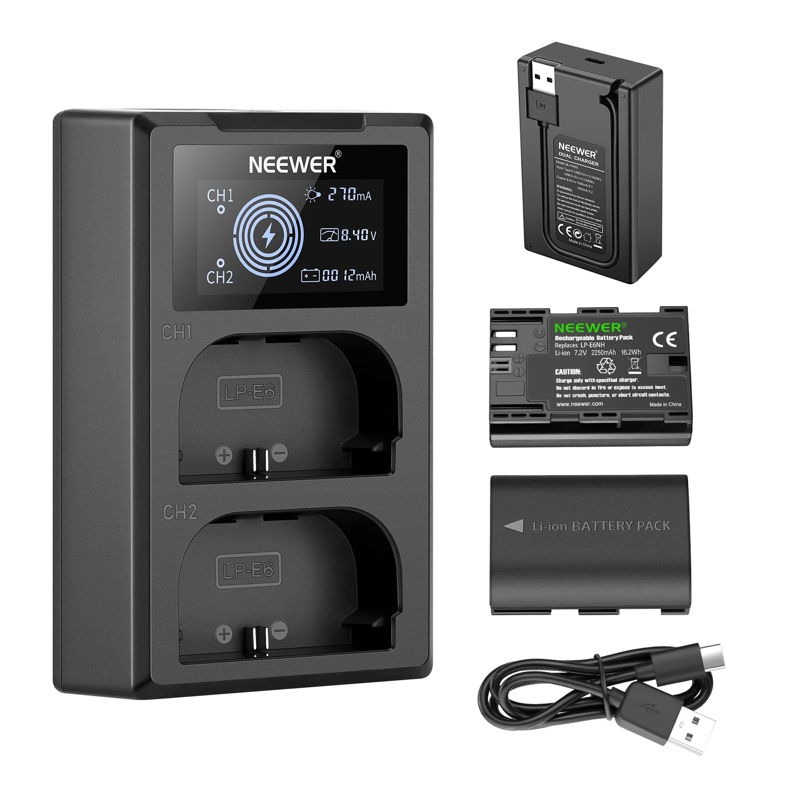 Neewer LP-E6NH Набор сменных аккумуляторов для Canon EOS R5 R6 5D II III IV 6D 7D 60D 70D 80D 90D 2