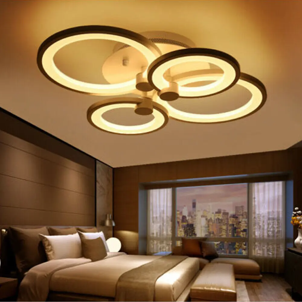 

Modern Acrylic LED Ceiling Lamp 4 Heads Circle Pendant Light Stepless Dimming Remote Chandelier Fixture Licing Room Decor