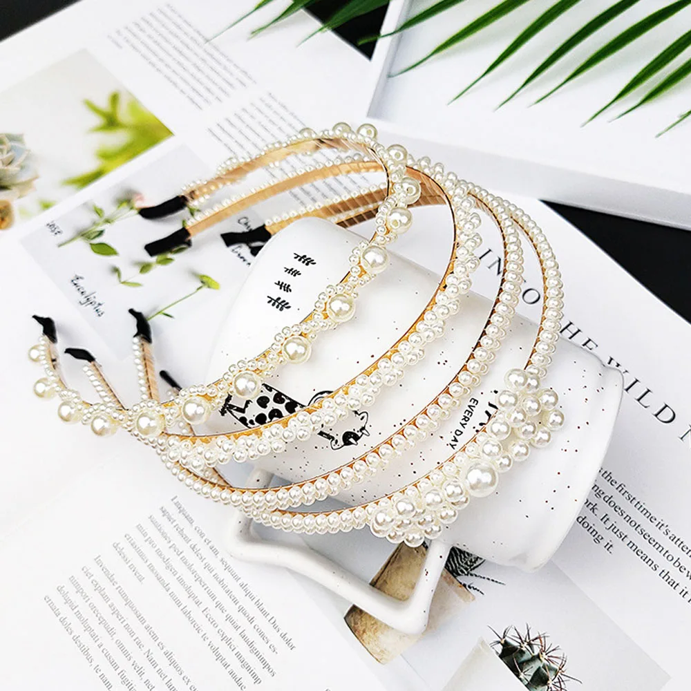 

Elegant Hand Woven Pearl Hairband Korean Headwear Headband Clip Headdress Wedding Bride Crown Hair Accessories Hairstyle Jewelry
