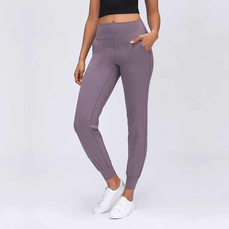 

Solid Color Women Sports Pants Comprehensive Training Yoga Leggings Fintess Breathable Drawstring Straight Tube Pockets Jogging