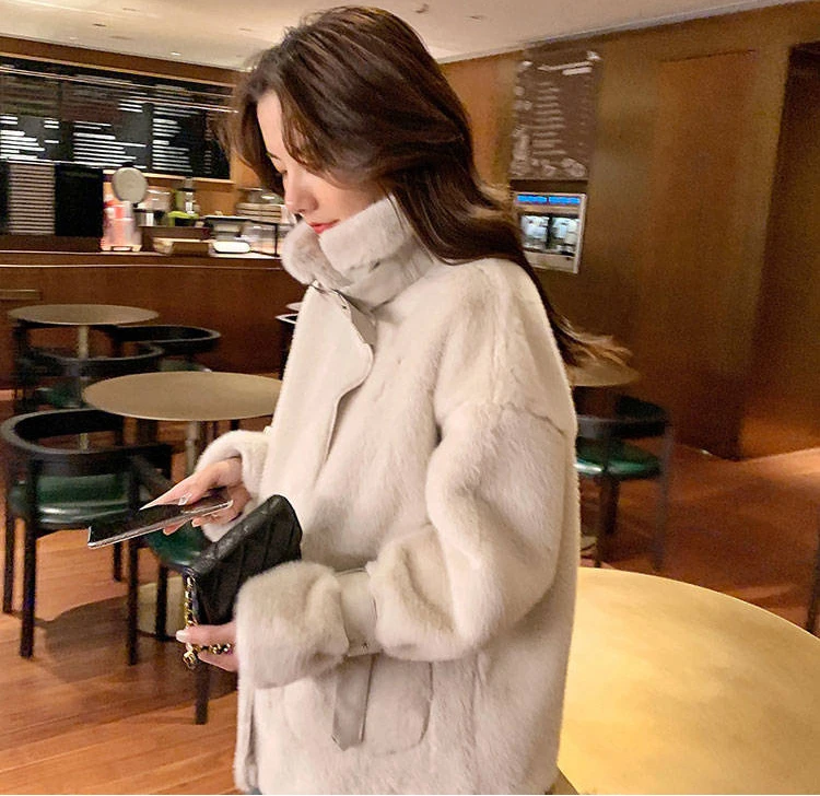 Fur Tops Korean Fashion Pure Color Casual Fluffy Rabbit Fur Mink Short  Faux Fur Coat Women Flared Sleeves Winter Plush Sweater