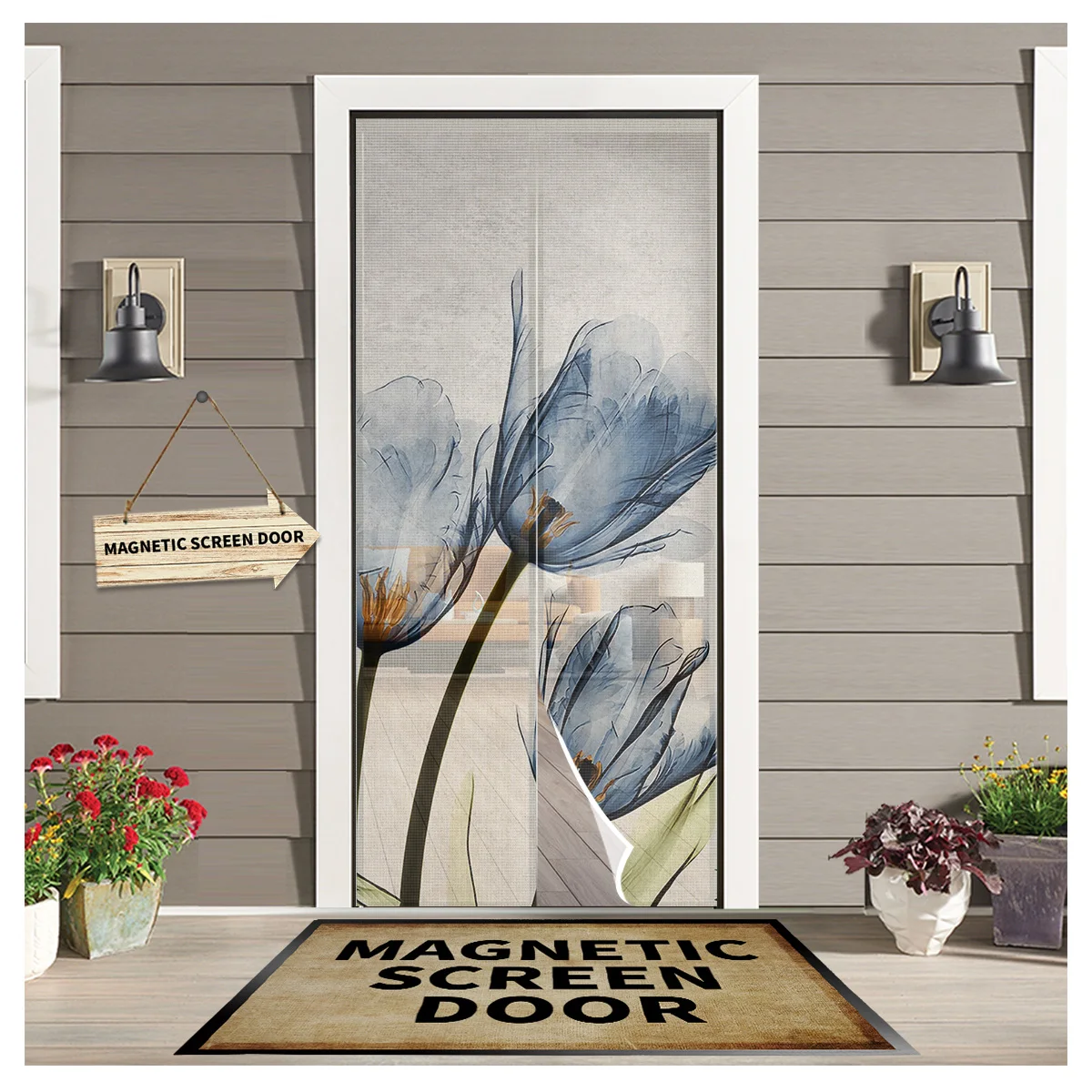 

Синяя тюльпан анти-москитная Марля дверная занавеска магнитный дверной экран для спальни летняя дверь оконный экран s
