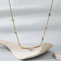 2022 women dainty stainless steel jewelry 18k gold plated clavicle chain natural freshwater pearl necklace for women jewelry