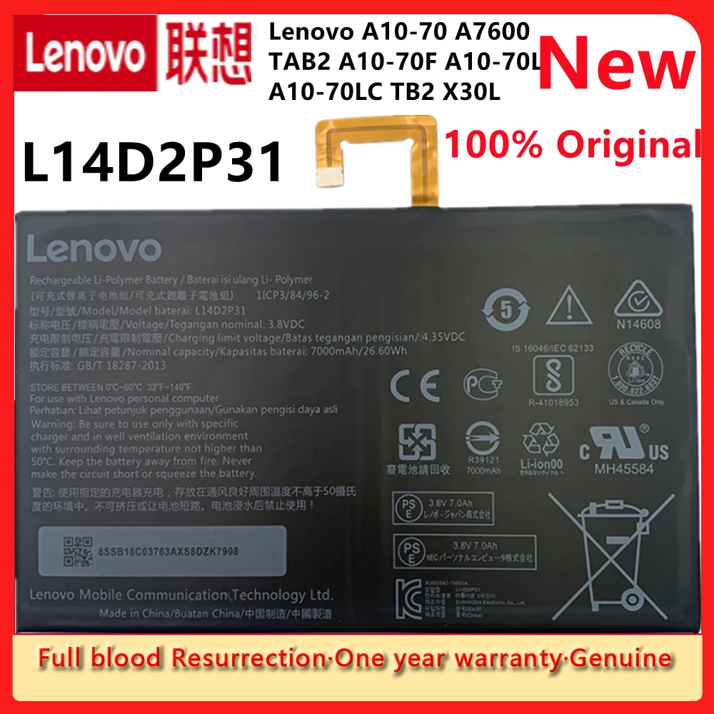 

New Original L14D2P31 7000mAh Battery for Lenovo Tab 2 TAB2 A10-70F A10-70L A10-70LC TB2 X30L TB2-X30F TB2-X30M Batterij Bateria