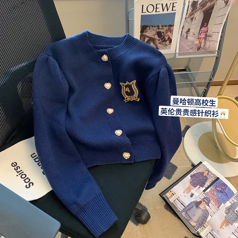 

Весна 2023, Женский вязаный кардиган с круглым вырезом, свитер, рубашка, женский свитер с длинным рукавом, вязаная футболка, топ с вышивкой