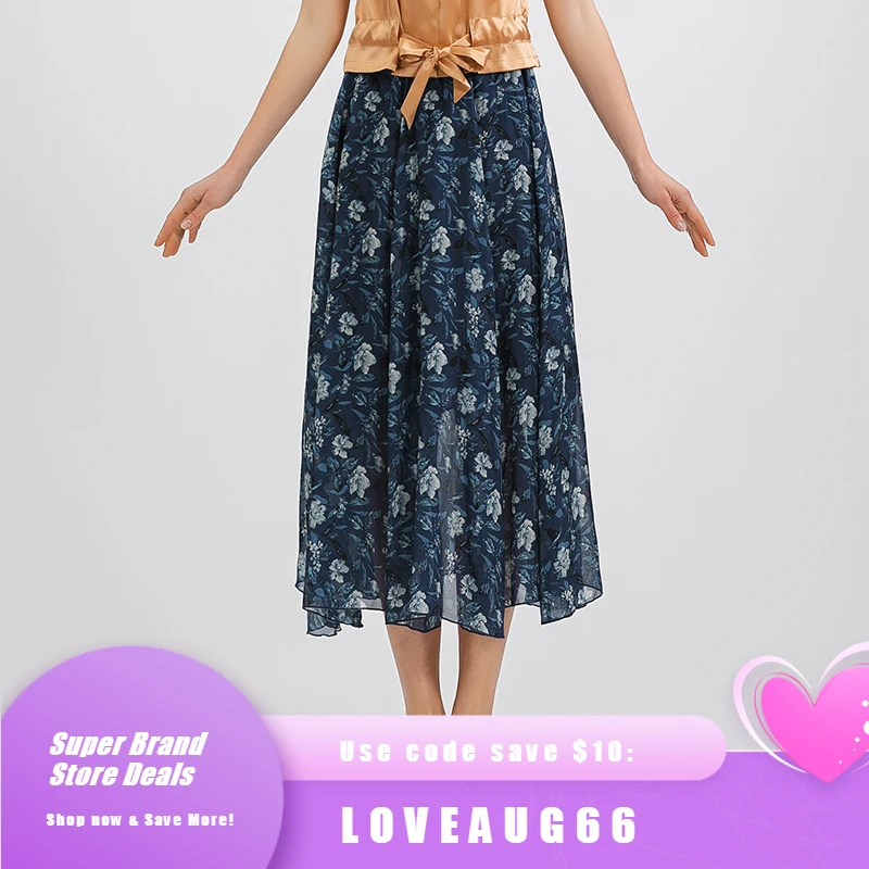 

Silk Skirt Women's Printed Mulberry Silk Elastic Waist Skirts Womens Elegant Fashion Long Lady Elegant Beach Skirt Summer CS309