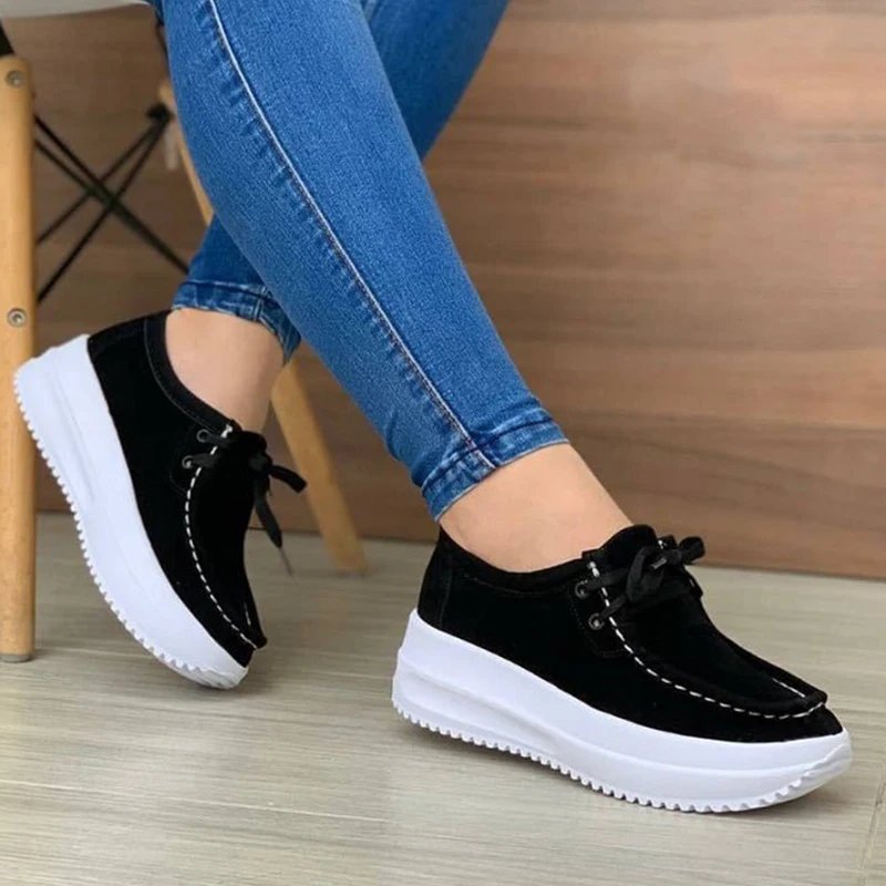 

2022 New Chunky Sneakers Women Female Breathable Non Slip Platform Shoes Solid Color Thick Bottom Lace Up Walking Women's Shoes