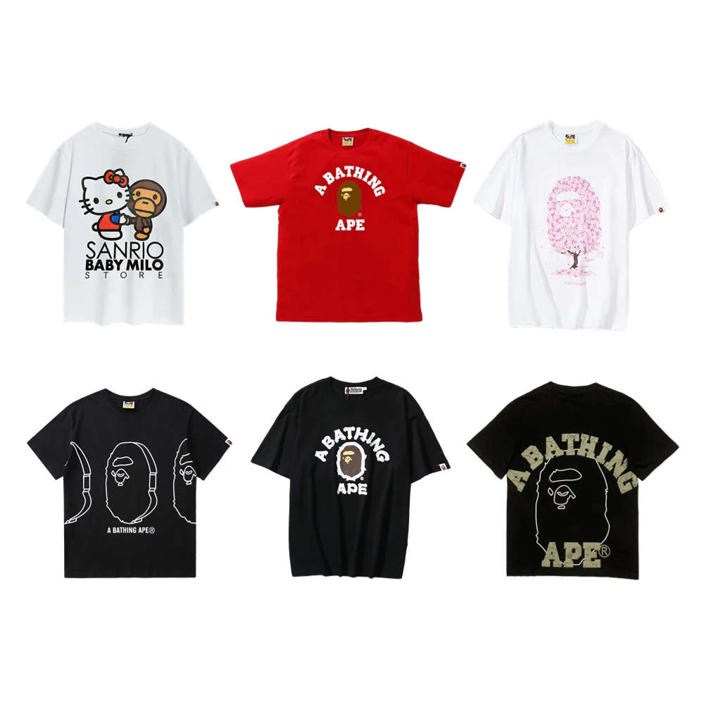 

Cotton T Shirt Letters Reflective Short-sleeved Casual Round Neck Bapes T Shirts Short Sleeve Camouflage cartoon printing Tshirt