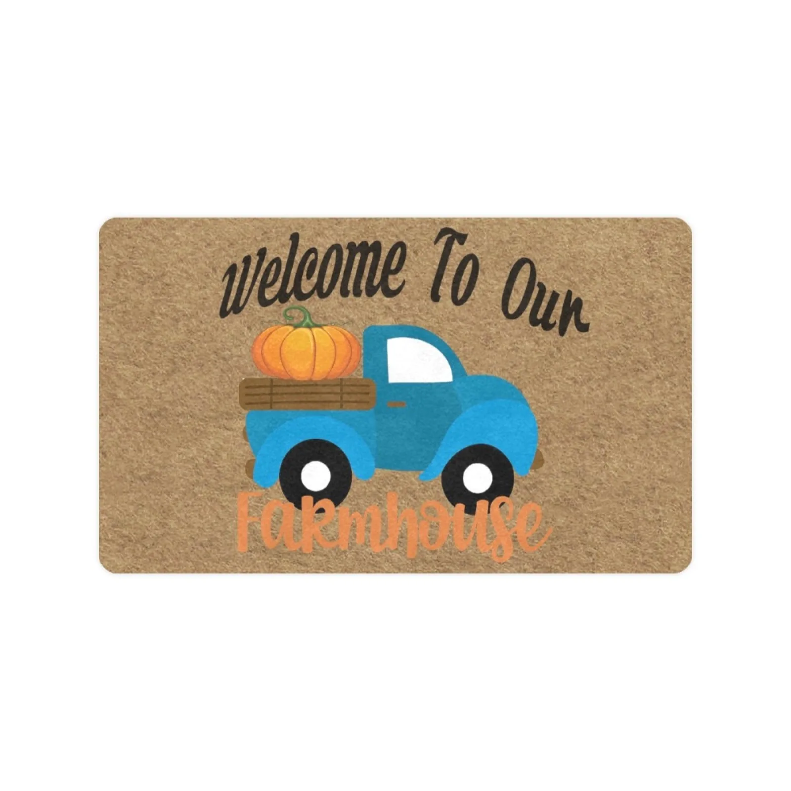 Pumpkin Welcome To Our Farmhouse Doormat Outdoor Rubber Non-Slip Entrance Rug Indoor Porch Decor Shoe Gift Fall Door Mat 30x18