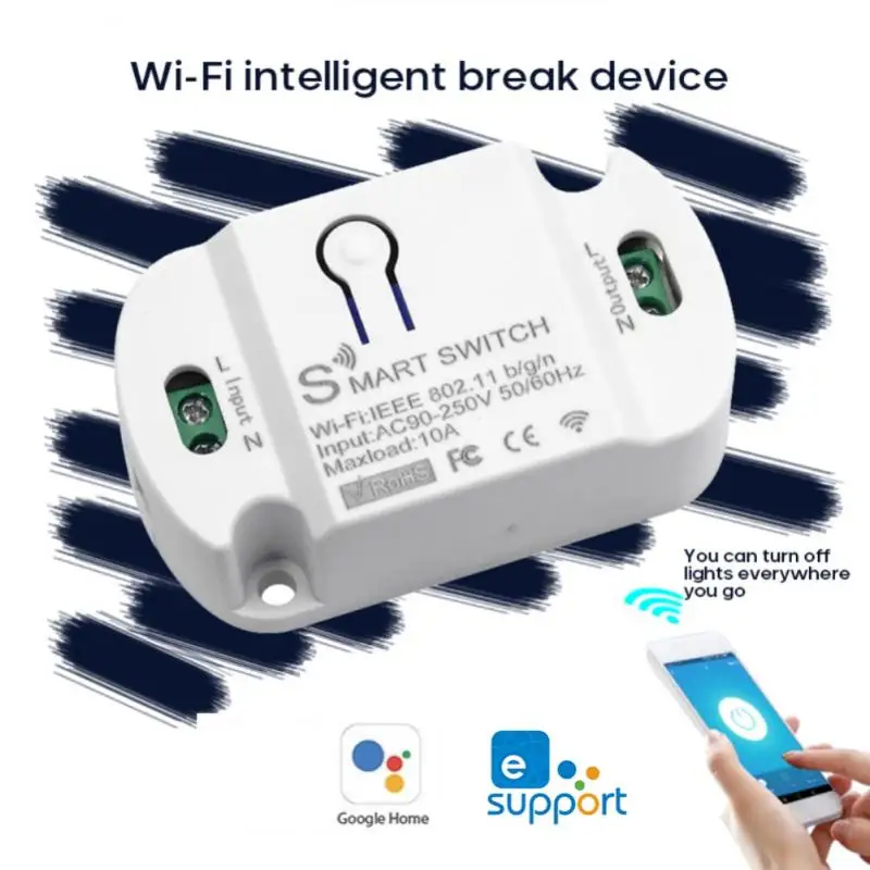 

Умный коммутационный модуль 10А EWelink с Wi-Fi, универсальный выключатель для автоматизации умного дома, дистанционное Голосовое управление, раб...