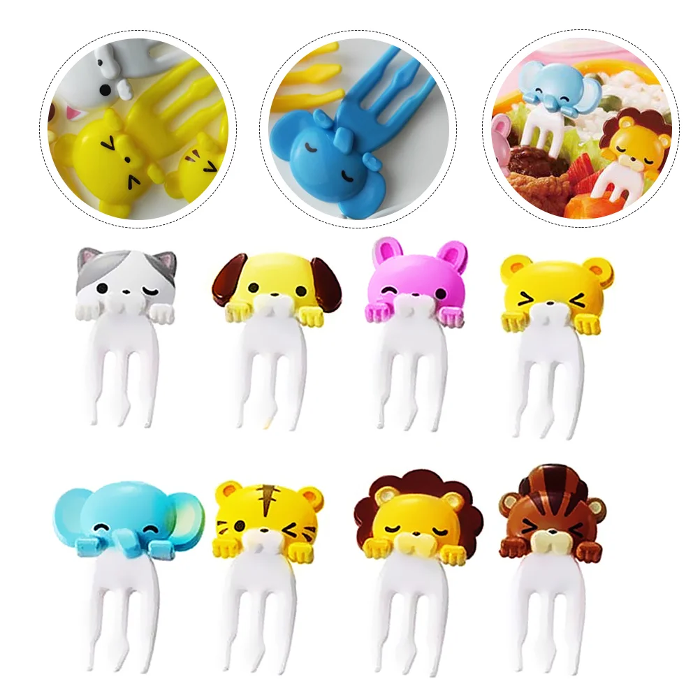 

8 Pcs Kids Suit Fruit Fork Cartoon Animals Bento Forks Stick Dessert Plastic Food Child