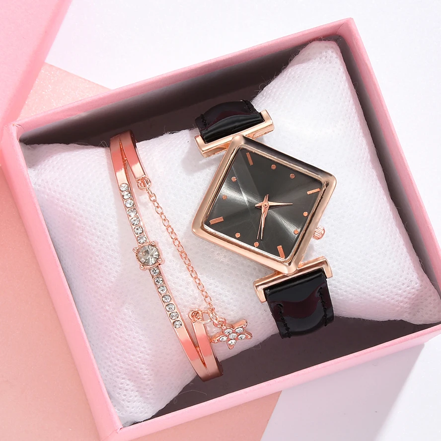 

Luxury Creative Simple Quartz Watch Women's Dress Leather Watches Female Black Clock Ladies Bracelet Watch Relogios Feminino