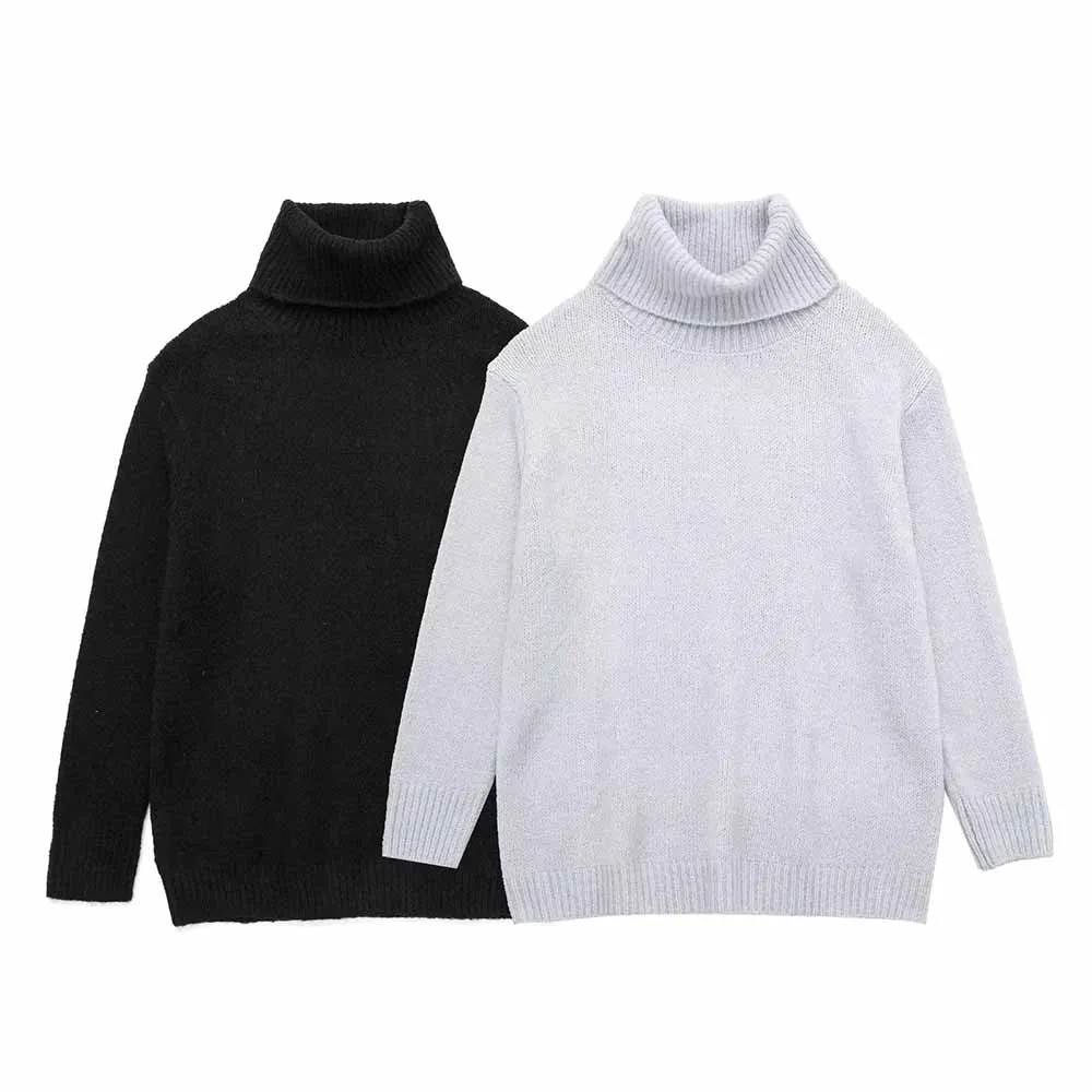 

Женский свободный вязаный свитер-водолазка, однотонный, на осень/зиму