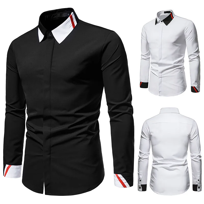 Men's Color Matching Business Fashion Long Sleeve Shirt Professional Wear New Hollow Style Slim Fit 2022 Shirt Accessories