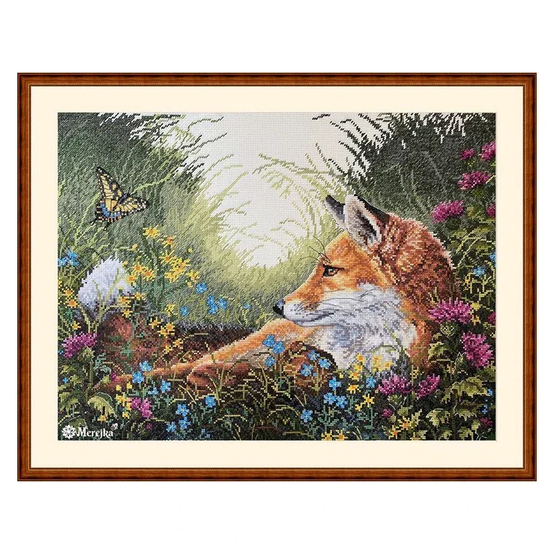Amishop набор для вышивки крестом высшего качества день мечтания лисы в траве цветке