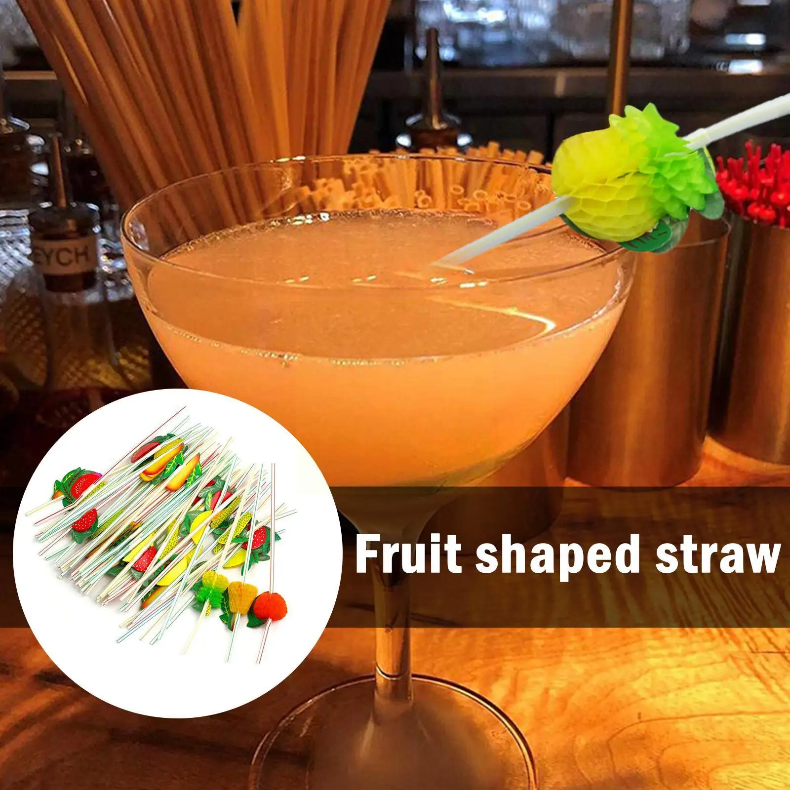 

50ps Disposable Tableware Fruit Plastic Straws Fiesta First Adult Party Supplies Decorations Cocktail Deco Party Kids Birth Q4C3